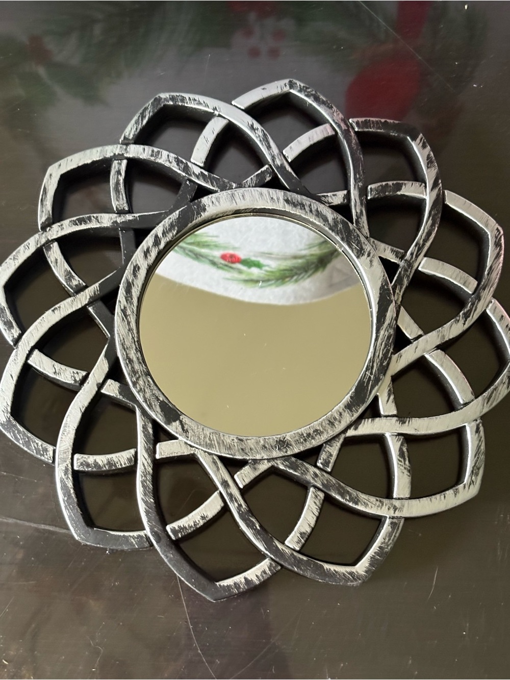 Decorative Silver Flower Wall Mirror - Silver